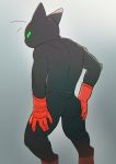  anthro anthrofied black_body black_fur butt cartoon_network clothing fur gloves green_eyes handwear looking_at_viewer looking_back magyo6 male mao_mao:_heroes_of_pure_heart muscular muscular_anthro muscular_male nude red_clothing sheriff_mao_mao_mao solo 