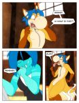  2016 able_ellis animate_inanimate anthro blue_hair bottomwear canid canine clothing comic detailed_background dialogue dialogue_box digital_media_(artwork) dracojeff duo english_text evil_grin fangs featureless_crotch female fox girly hair hybrid inner_ear_fluff lagomorph leporid living_clothing living_fursuit male male/female mammal mario_bros multicolored_body multiple_angles nintendo nude rabbit shaded shirt shocked smile species_transformation text tongue tongue_out topwear transformation tuft two_tone_body video_games wide_hips yoshi zipper 