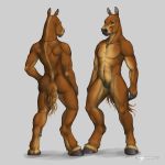  1:1 2020 5_fingers abs anthro biped brown_body brown_fur butt choker digital_media_(artwork) draft_horse equid equine feathering featureless_crotch fingers fur green_eyes heavy_draft hi_res hooves horse jewelry looking_at_viewer male mammal model_sheet multicolored_body multicolored_fur multiple_poses muscular muscular_anthro muscular_male navel necklace nude pecs pose scar signature simple_background solo standing tan_body tan_fur two_tone_body two_tone_fur wiredhooves 