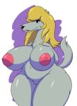  anthro anthrofied big_breasts blonde_hair breasts canid canine canis domestic_dog female fur genitals grey_body grey_fur hair huge_breasts humanoid lips mammal nipples nude osamu_tezuka pink_nipples pussy raised_tail solo unknown_artist wide_hips 