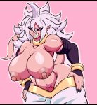  alien alien_humanoid android_21 areola big_breasts black_sclera breasts clothed clothing collar dragon_ball dragon_ball_fighterz droll3 exposed_breasts female genitals gloves grin hair handwear hi_res huge_breasts humanoid looking_at_viewer machine majin majin_android_21 muscular muscular_female muscular_humanoid nipples pants_down partially_clothed pussy red_eyes smile solo spiky_hair symbol_on_belly 