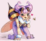  &lt;3 2018 absurd_res arthropod bee bee_sting breasts capcom cute_face darkstalkers empty_eyes female gunbine hair hi_res humanoid humanoid_hands hymenopteran insect no_pupils open_mouth purple_hair q-bee short_hair signature simple_background solo video_games white_body white_skin wings 