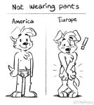  ! anthro barefoot black_and_white briefs canid canine canis clothed clothing covering domestic_dog embarrassed english_text europe hi_res male mammal monochrome nipples nude solo text tinydeerguy topless underwear united_states_of_america 