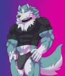 absurd_res anthro brand_new_animal bulge canid canine canis clothing collar genitals hi_res intimatewolf male mammal muscular muscular_anthro muscular_male penis penis_base shirou_ogami shirt solo studio_trigger tight_clothing tight_shirt tight_topwear topwear underwear wolf 