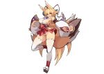  animal_ears blonde_hair breasts cameltoe erect_nipples fang foxgirl izuna_(shinrabanshou) japanese_clothes karukan_(monjya) long_hair multiple_tails no_bra panties red_eyes see_through shinrabanshou sideboob tail thighhighs underwear white 