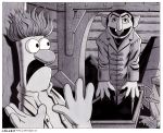  2020 4_fingers beaker_(muppets) big_nose black_and_white border bruce_mccorkindale buckteeth claws clothing coffin count_von_count crossover eyewear fangs feral fingers gloves greyscale group hair handwear hi_res horror_movie humanoid humanoid_pointy_ears kerry_callen looking_at_viewer male mammal messy_hair monochrome monocle muppet muppets murid murine nosferatu nosferatu_(movie) parody rat rizzo_the_rat rodent rope sarcophagus sesame_street signature teeth the_muppet_show vampire whiskers white_border 
