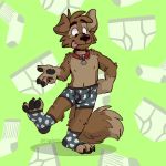  1:1 anthro boxer_briefs briefs brown_body brown_fur canid canine canis clothed clothing collar detailed_background domestic_dog footwear fur green_background hi_res legwear male mammal matt_riskely patterned_socks patterned_underwear simple_background socks solo teal_socks teal_underwear tighty_whities tinydeerguy toeless_socks tongue tongue_out topless underwear white_clothing white_legwear white_socks white_underwear 