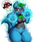  2020 absurd_res alpha_channel anthro baby_pok&eacute;mon blue_body blue_fur breasts featureless_breasts female fur hi_res navel nintendo open_mouth pok&eacute;mon pok&eacute;mon_(species) red_eyes riolu scarf scramjet747 simple_background smile solo thick_thighs transparent_background video_games wide_hips 