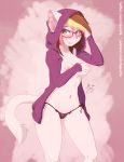  absurd_res anthro brown_eyes brown_hair clothed clothing domestic_cat ear_piercing ear_ring eyewear fejess96 felid feline felis female fur glasses hair hi_res hooded_jacket jessica_(fejess96) mammal panties partially_clothed piercing solo underwear white_body white_fur 