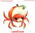  ambiguous_gender antennae_(anatomy) anthro apple arachnid arthropod black_eyes caterpillar cryptid-creations dot_eyes duo eating english_text food food_creature fruit green_body humor insect larva plant pun red_body simple_background spider tan_body text url visual_pun vore white_background 