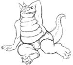  activision anthro barefoot black_and_white briefs clothed clothing crash_bandicoot_(series) crocodile crocodilian crocodylid dingodile male monochrome reptile scalie simple_background slightly_chubby solo thegreatmatsutzu topless torn_clothing underwear video_games white_background 