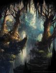  absurdres alayna_danner animal artist_name bare_tree bird cliff commentary derivative_work fantasy highres landscape magic:_the_gathering nature no_humans outdoors plant scenery tree 