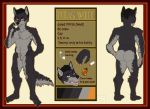  amber_eyes anthro black_hair border canid canine canis colored_nails ear_piercing ear_ring fanciestfeline fur grey_body grey_fur hair hi_res male mammal model_sheet nails nude open_mouth piercing red_border solo thomas_wolfe wolf 
