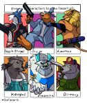  anthro canid canine canis clothed clothing crystal danny_phantom digimon digimon_(species) dirtbag_(character) doggie_kruger domestic_dog ear_piercing ear_ring english_text facial_hair felid frostbite_(character) fully_clothed group gun hat headgear headwear hi_res kouglof leomon lion male mammal max_(sam_and_max) mustache nickelodeon open_mouth overalls pantherine piercing power_rangers ranged_weapon red_clothing red_hat red_headwear red_shirt red_topwear sam_and_max shirt solatorobo teenage_mutant_ninja_turtles teeth_showing text thegreatmatsutzu tongue_showing topless topwear ursid video_games weapon yellow_sclera 