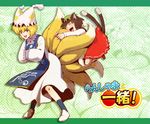  animal_ears blonde_hair brown_hair cat_ears cat_tail chen earrings fox_tail hands_in_opposite_sleeves hat highres jewelry multiple_girls multiple_tails nakajima_hiroshi short_hair tail touhou yakumo_ran yellow_eyes zoom_layer 