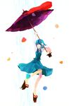  blue_hair geta heterochromia karakasa_obake open_mouth purple_umbrella sandals short_hair smile solo tatara_kogasa touhou umbrella xero 