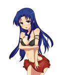  a.ringo bikini_top blue_hair blush holding_arm kawashima_ami long_hair navel open_mouth purple_eyes solo toradora! white_background 