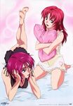  ahoge arm_support barefoot bed bed_sheet chemise chin_rest feet frills gundam gundam_seed gundam_seed_destiny happy heart highres kneeling kneepits legs_up lingerie long_hair lunamaria_hawke lying meyrin_hawke morishita_hiromitsu multiple_girls nightgown on_stomach pajamas pillow pillow_hug pink_hair purple_eyes red_hair scan seiza short_hair siblings sisters sitting smile soles underwear 