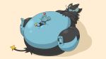 &lt;3 16:9 ambiguous_gender belly big_belly black_body black_fur blue_body blue_fur duo feral fur huge_thighs hyper hyper_belly luxray lying nintendo on_back pok&eacute;mon pok&eacute;mon_(species) pukupukudragon quadruped shinx simple_background size_difference standing stuffing thick_thighs video_games widescreen 