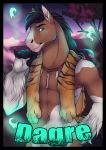  anthro better_version_at_source clothing dagre equid equine forest hi_res home_made horse male mammal mostly_nude mountain night pose raveiart solo tree wearing 