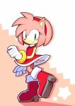  1girl amy_rose animal_ears animal_nose boots closed_mouth commentary_request dress full_body gloves green_eyes hairband high_heel_boots high_heels looking_at_viewer pyohato_(nebulamancers) red_dress red_footwear red_hairband smile solo sonic_the_hedgehog standing standing_on_one_leg star_(symbol) tail white_gloves 