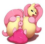  anus big_butt butt cunnilingus equid equine female feral fluttershy_(mlp) friendship_is_magic genitals hasbro hi_res looking_back looking_pleasured mammal my_little_pony oral pinkie_pie_(mlp) pussy sex simple_background tentacless vaginal white_background 