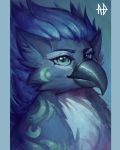  2020 4:5 andyd avian beak black_beak eyebrows eyelashes green_eyes gryphon headshot_portrait hi_res mythological_avian mythology portrait smile traditional_media_(artwork) 