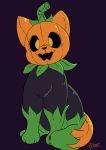  ambiguous_gender animate_inanimate black_body domestic_cat elemental_creature felid feline felis feral flora_fauna food food_creature fruit leaf mammal multicolored_tail plant pumkat pumkin simple_background sitting solid_color_background solo tagme toonarscontent 