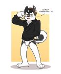  anjing_kampuss anthro black_clothing black_hoodie black_topwear briefs bulge canid canine canis clothing domestic_dog drawyourfursona hi_res hoodie hoodie/briefs_meme male mammal meme meme_clothing simple_background solo standing topwear underwear white_clothing white_underwear 