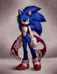  2017 anthro blue_body blue_fur clothing eulipotyphlan footwear fur gloves green_eyes handwear hedgehog hi_res lynjox lynxyjones male mammal scarf smile solo sonic_the_hedgehog sonic_the_hedgehog_(series) standing 