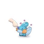  closed_mouth commentary_request disembodied_limb eating feeding gen_3_pokemon happy highres holding kashiwa_(3920kashiwa) motion_blur motion_lines mudkip pokemon pokemon_(creature) sitting solid_oval_eyes tail tail_wagging white_background 