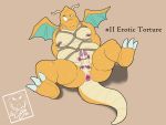  anthro bdsm bodily_fluids bondage bound camsan_r_s dragonite english_text genitals hi_res kinktober kinktober_2020 male male/male nintendo overstimulation overweight penile penis pok&eacute;mon pok&eacute;mon_(species) pokemon_(anime) rope rope_bondage rope_harness sex_toy sex_toy_in_ass slightly_chubby solo sweat text vibrator vibrator_in_ass vibrator_on_penis video_games 