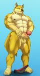  abs absurd_res anthro balls biceps big_muscles big_penis black_nose canid canine canis clothing danny_lawrence dingo feet fur genitals hi_res huge_muscles low-angle_view male mammal masturbation multicolored_body multicolored_fur muscular muscular_anthro muscular_male nipples one_eye_closed penile penile_masturbation penis quads solo taighet_28 thick_penis underwear underwear_around_ankle underwear_around_one_leg yellow_body 