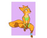  2020 absurd_res accessory anthro canid canine clothed clothing dipstick_ears dipstick_tail female fox fully_clothed fur gloves_(marking) headband hi_res leg_markings mammal markings midriff multicolored_ears multicolored_tail orange_body orange_fur purple_background red_fox signature simple_background sitting socks_(marking) solo white_background zhan 