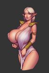  2020 armlet big_breasts blue_eyes boobsgames bracelet breasts cleavage clothed clothing ear_piercing elf female hi_res humanoid humanoid_pointy_ears jewelry lips not_furry piercing portrait solo thick_lips three-quarter_portrait 