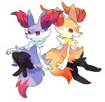 2020 ambiguous_gender biped braixen canid chest_tuft digital_media_(artwork) duo fur fur_tuft inner_ear_fluff looking_at_viewer mammal nintendo open_mouth pok&eacute;mon pok&eacute;mon_(species) purple_body purple_fur red_body red_eyes red_fur semi-anthro shiny_braixen shiny_pok&eacute;mon simple_background sitting tail_tuft tuft video_games white_background white_body white_fur yellow_body yellow_fur zoroa553 