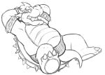  anthro black_and_white bodily_fluids bowser briefs bulge clothing colored_underwear cuffs_(disambiguation) male mario_bros monochrome nintendo open_mouth overweight overweight_anthro overweight_male simple_background sketch slightly_chubby solo spikes sweat teeth_showing thegreatmatsutzu tongue_showing underwear video_games white_background 