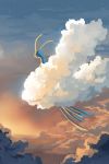  altaria back blue_skin cloud flying gen_3_pokemon orange_clouds pokemon pokemon_(creature) sei_(seiryuuden) sky solo star_(sky) 