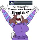  &lt;3 alternate_species angry anthro ask_blog big_breasts boss_monster bovid breasts brown_hair caprine clothed clothing english_text female fur goat hair horn huge_breasts long_ears long_hair mammal protagonist_(undertale) ring robertge screaming simple_background solo text undertale video_games white_background white_body white_fur 