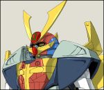  beige_background close-up company_connection creator_connection daitarn_3 fusion gundam looking_up mecha munya_(otikamohe) muteki_koujin_daitarn_3 no_humans solo sunrise_(company) tomino_yoshiyuki turn_a_gundam turn_a_gundam_(mobile_suit) yellow_eyes 