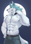  abs anthro black_nose brand_new_animal canid canine canis evergreenzen fur hi_res male mammal muscular muscular_anthro muscular_male nipples pecs shirou_ogami simple_background solo studio_trigger wolf 