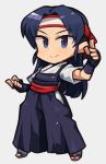  1girl chibi fingerless_gloves full_body gloves hakama headband ibara. japanese_clothes long_hair ryuuko_no_ken solo toudou_kasumi tsurime 