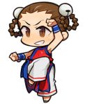  1girl armpits bell braid brown_hair chibi chinese_clothes fatal_fury full_body hair_bell hair_ornament ibara. li_xiangfei solo standing standing_on_one_leg twin_braids 