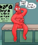  2015 4_apendages alien alien_text anthro arthropod black_eyes cabinet cabinets chart claw_hands clawed_toes claws comedy_central completely_nude crustacean decapoda decapodian_(futurama) doctor doctor&#039;s_office doctor_zoidberg dotted_eyes english_text erection eye_chart fin foreskin futurama genitals gipbandit hairless hand_behind_head head_fin hi_res holding_penis humanoid_genitalia humanoid_penis looking_at_viewer malacostracan male marine masturbation noseless nude overweight overweight_anthro overweight_male penile penile_masturbation penis red_body red_skin sitting sitting_on_bench solo text uncut unretracted_foreskin white_sclerea 