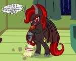  5:4 badumsquish bat_wings cutie_mark demon equid equine eyeshadow fangs fetlocks hair hasbro hi_res hind_legs hindlegs horn horse kim_stone_(oc) looking_at_viewer makeup mammal membrane_(anatomy) membranous_wings my_little_pony pony raining red_eyes red_eyeshadow red_hair sharp_teeth standing teeth window wings 