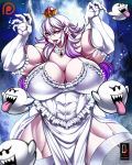  abs absurd_res ambiguous_gender big_breasts boo_(mario) breasts cleavage clothed clothing crown female hi_res huge_breasts humanoid mario_bros muscular muscular_female nintendo osmar-shotgun sharp_teeth super_crown teeth tongue tongue_out video_games 