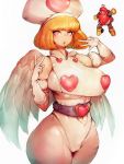  1girl bare_shoulders belt breasts cameltoe character_request copyright_request fumio_(rsqkr) gloves heart highres large_breasts orange_hair parted_lips robot short_hair simple_background thick_thighs thighhighs thighs white_background white_gloves wings 