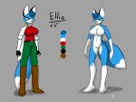  anthro big_breasts breasts canid canine clothed clothing diamonsion digital_media_(artwork) ellie_(diamonsion) english_text female fox fur genitals hair hi_res mammal model_sheet nude simple_background smile solo standing text thick_thighs 