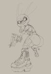  absurd_res action_pose anthro armor big_butt boots bulletproof_vest butt clothing detailed_clothing disney footwear gun hi_res judy_hopps lagomorph leporid mammal perspective pose rabbit ranged_weapon sixsidesofmyhead sketch solo tranquilizer weapon zootopia 