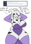  &lt;3 anthro ask_blog asriel_dreemurr_(god_form) big_breasts black_sclera bodily_fluids boss_monster bovid breasts caprine clothed clothing crossgender curvy_figure embarrassed english_text fangs female floppy_ears fur goat hair hair_over_eye heart_marking horn huge_breasts mammal markings mtf_crossgender one_eye_obstructed robertge solo sweat text undertale video_games voluptuous white_body white_fur wide_hips 